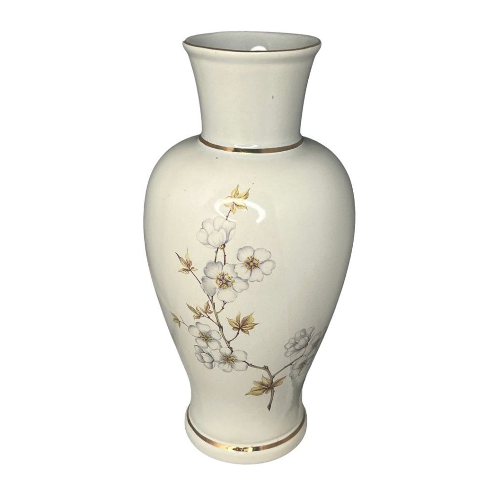 Vintage 1978 Hyalyn Ceramic Dogwood Floral Vase 10"